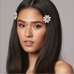 NEW Each Jewels Flower Barrette Set, Mother of Pearl Acetate, 14k Gold Plated